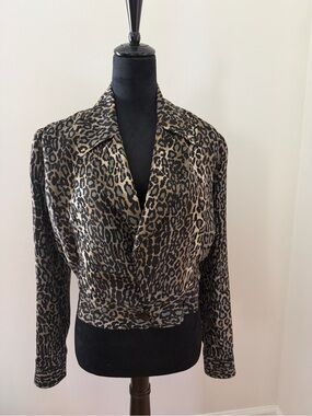 Vintage Georgiou Studio Silk Leopard Print Cropped Jacket Size 6